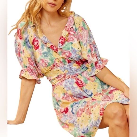 Emily Wonder Surplice Dress Floral Multicolor Whimsical Cottage Fairy Sz S NWT - Picture 3 of 13
